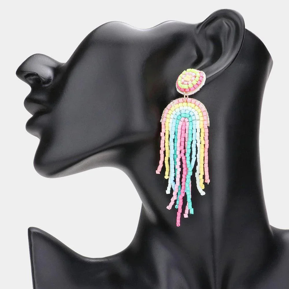 Colorful Beaded Fringed Dangle Earrings - Jewelry Store by Erik Rayo