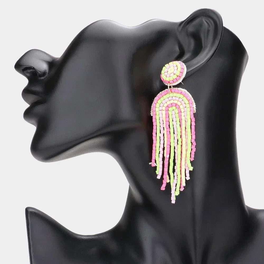 Colorful Beaded Fringed Dangle Earrings - Jewelry Store by Erik Rayo