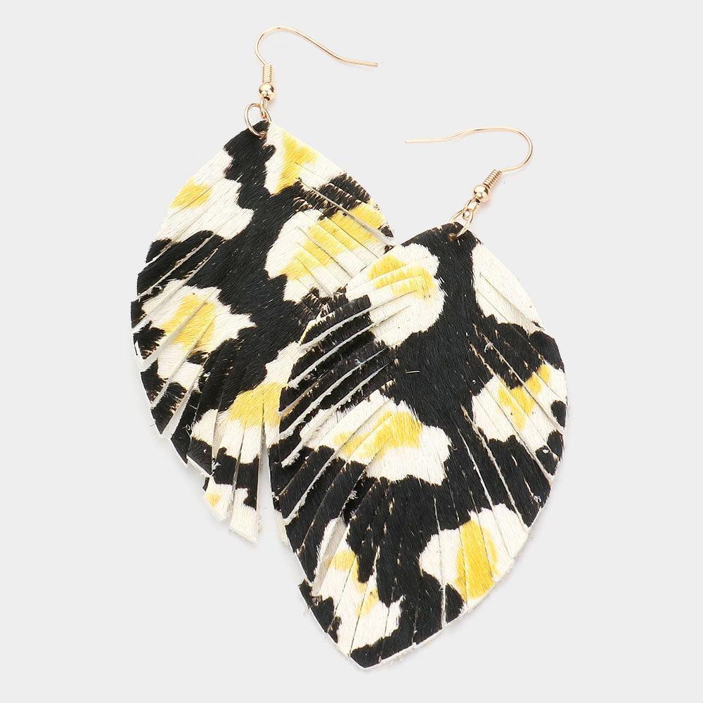 Black Genuine Leather Feather Dangle Earrings - Jewelry Store by Erik Rayo