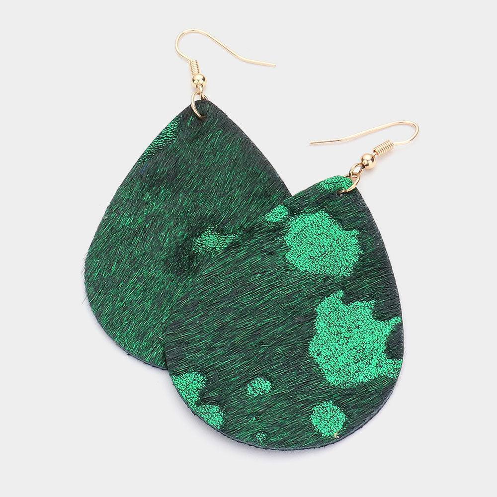 Green Genuine Leather Teardrop Dangle Earrings - Jewelry Store by Erik Rayo