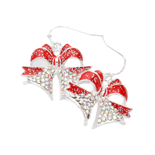 Load image into Gallery viewer, Red Rhinestone Pave Christmas Bow Dangle Earrings
