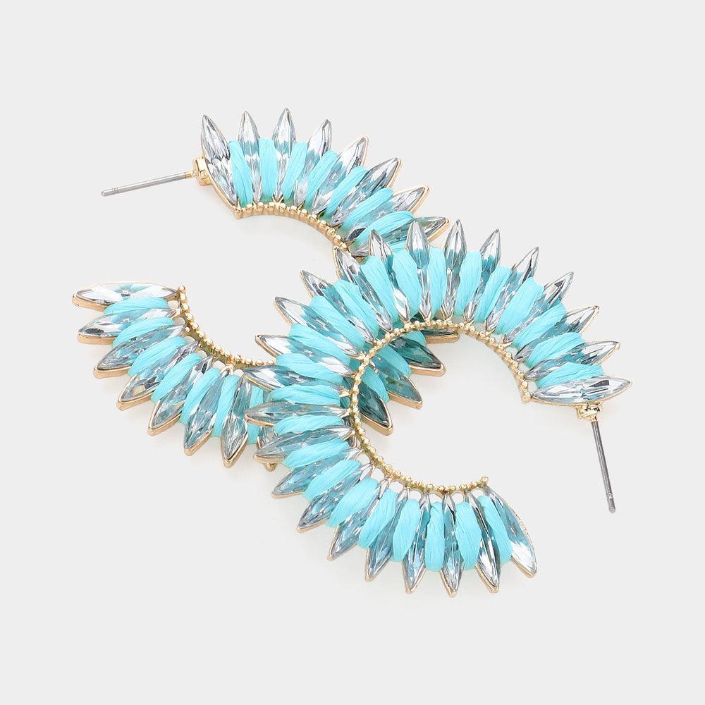 Turquoise Raffia Wrapped Marquise Stone Cluster Hoop Earrings - Jewelry Store by Erik Rayo