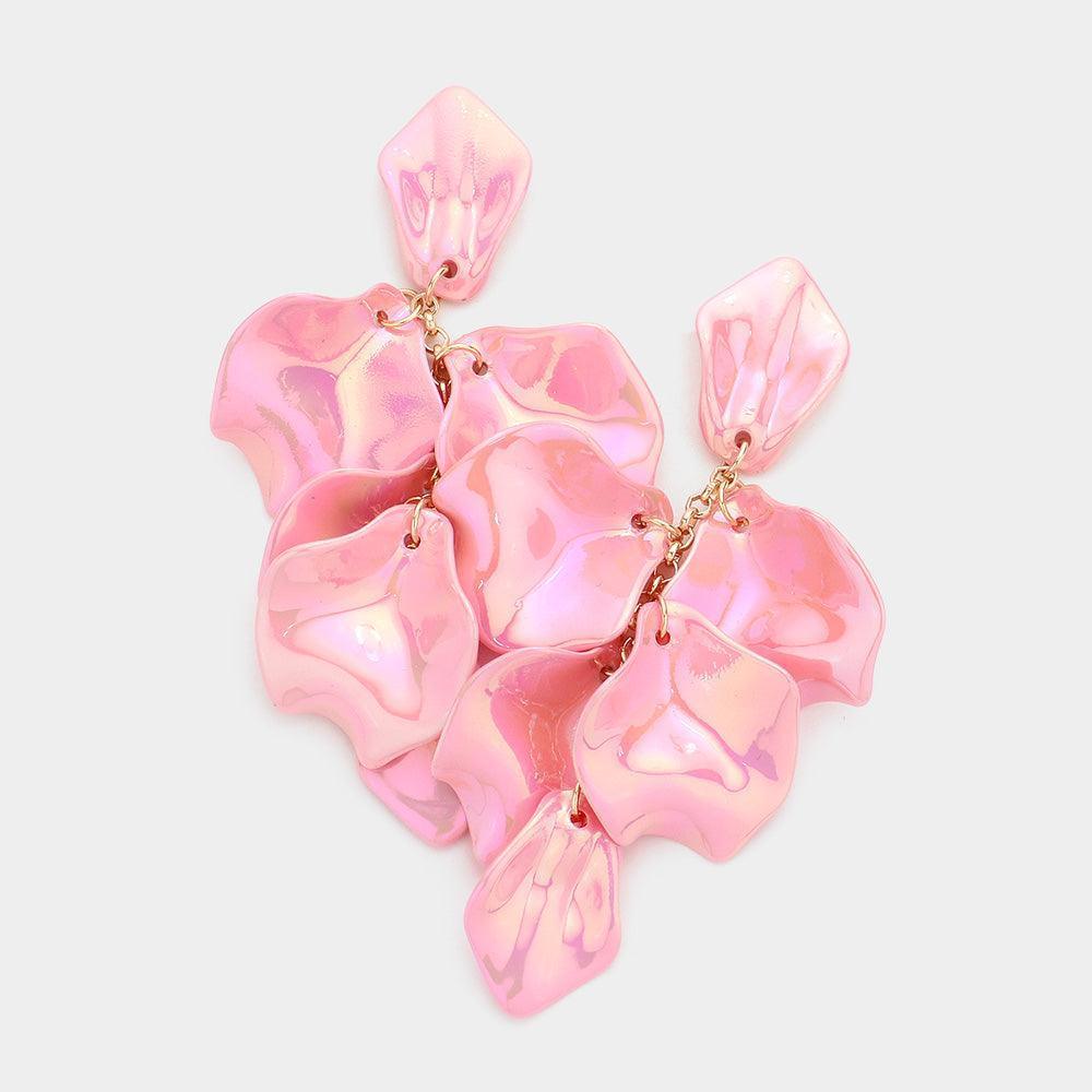 Pink Petal Cluster Vine Link Dangle Earrings - Jewelry Store by Erik Rayo