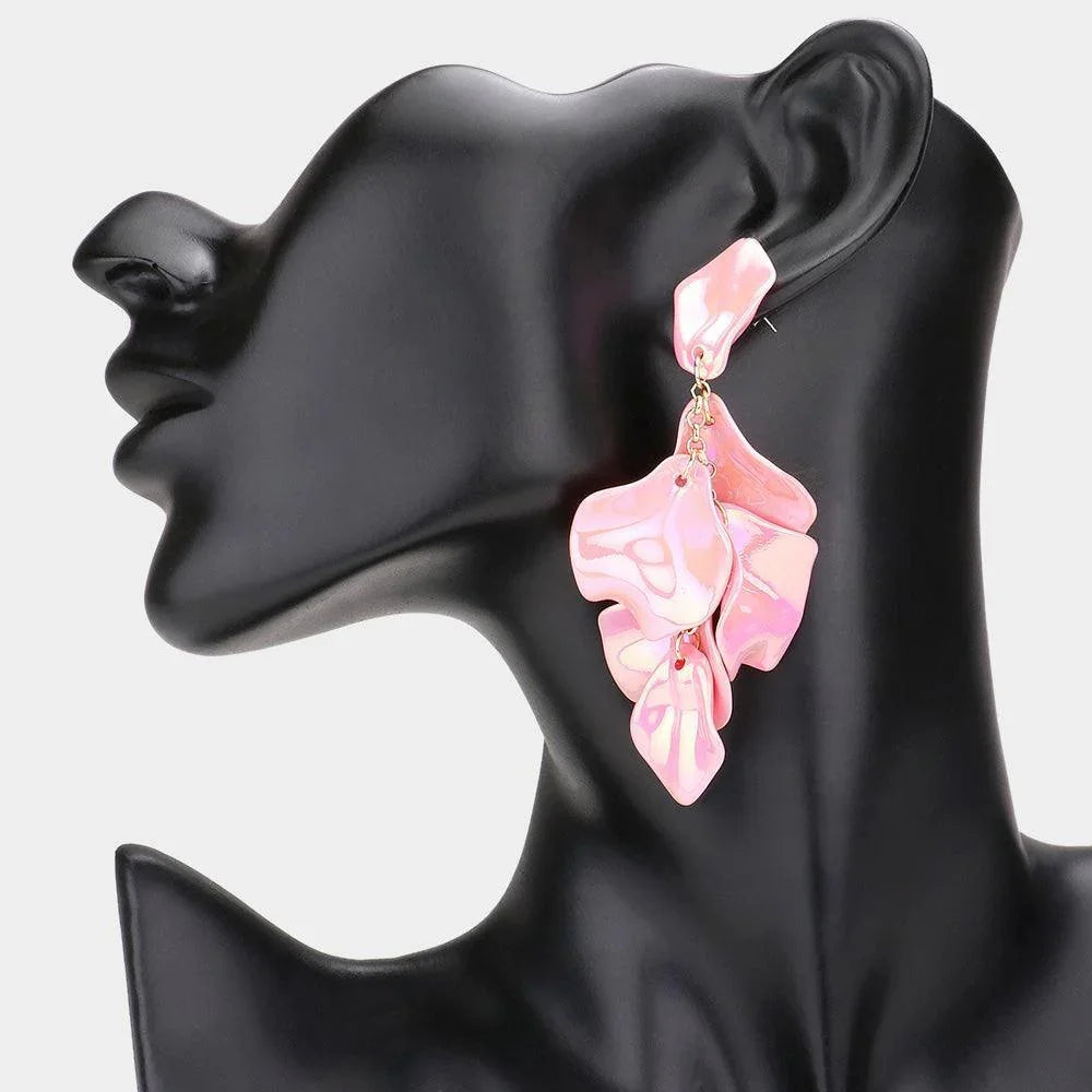 Pink Petal Cluster Vine Link Dangle Earrings - Jewelry Store by Erik Rayo