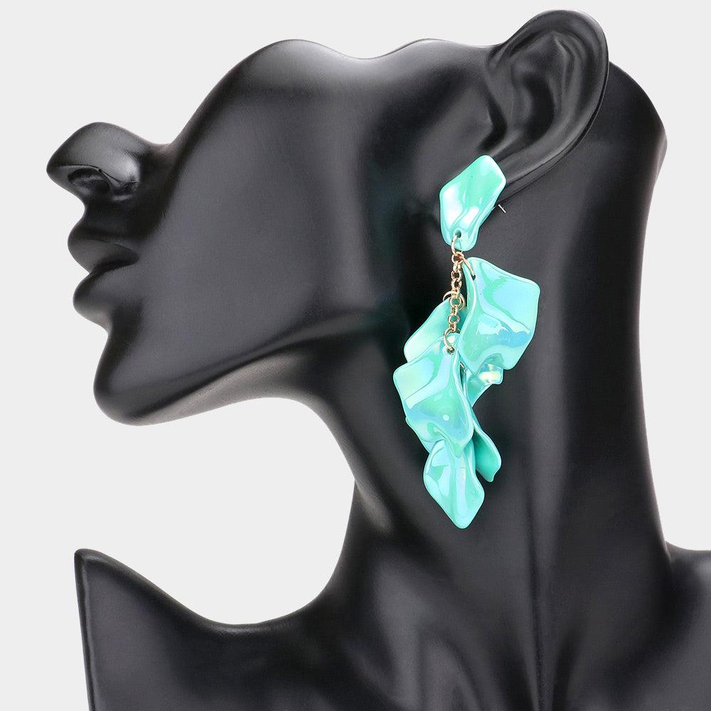 Turquoise Petal Cluster Vine Link Dangle Earrings