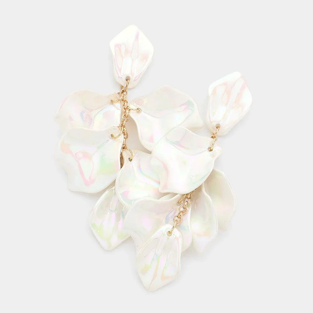White Petal Cluster Vine Link Dangle Earrings - Jewelry Store by Erik Rayo