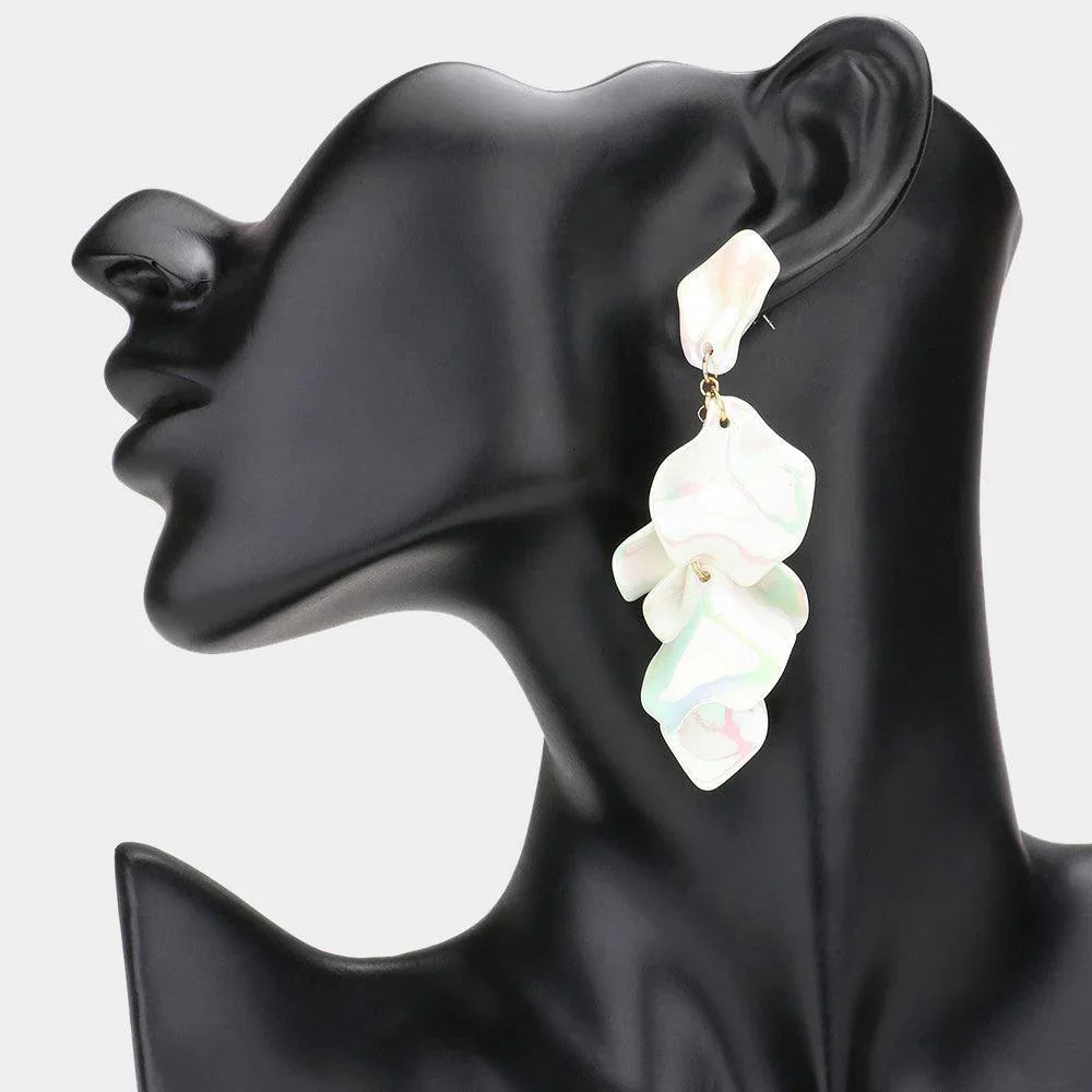 White Petal Cluster Vine Link Dangle Earrings - Jewelry Store by Erik Rayo
