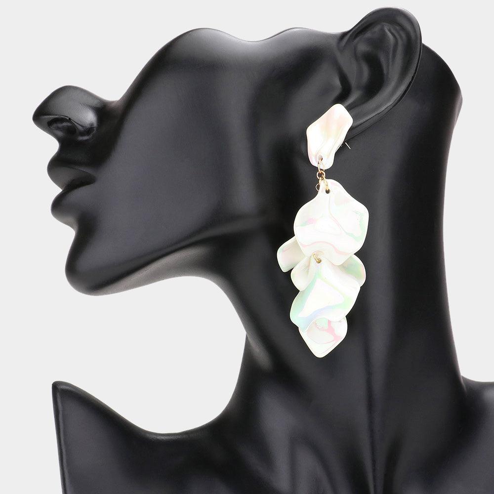 White Petal Cluster Vine Link Dangle Earrings