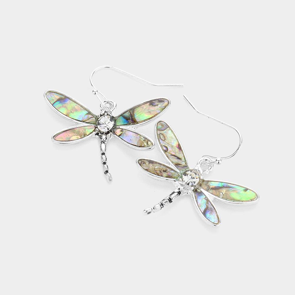 Silver Abalone Dragonfly Dangle Earrings - Jewelry Store by Erik Rayo