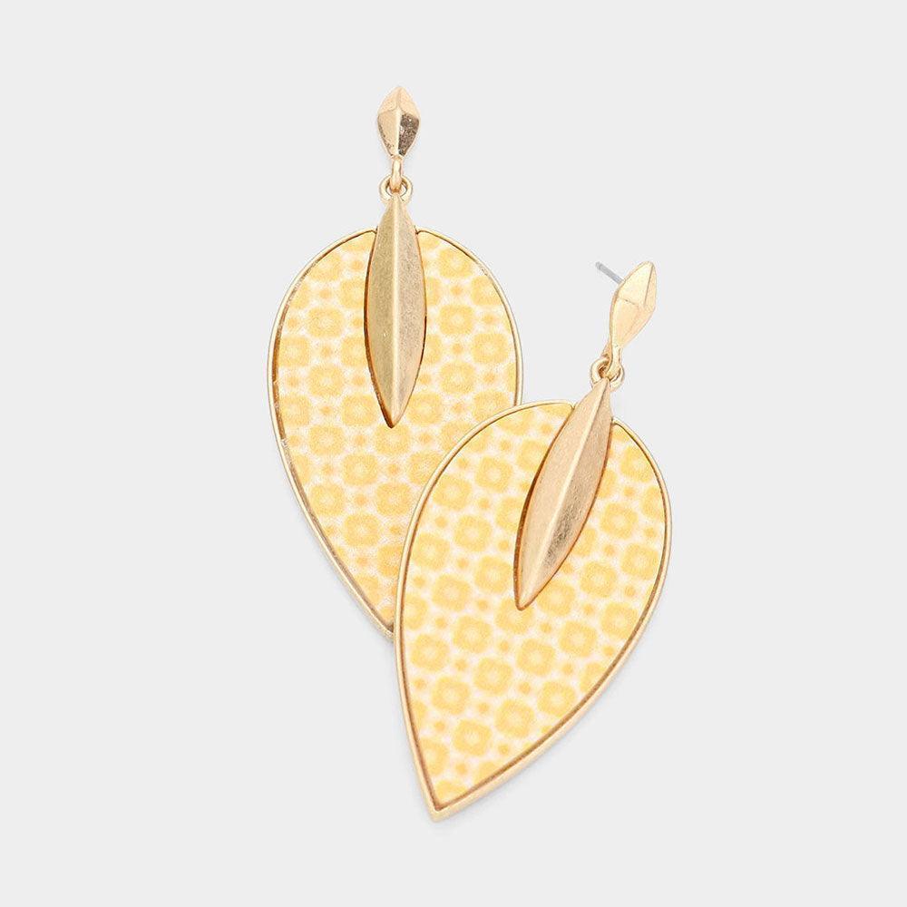 Patterned Wood Petal Dangle Earrings