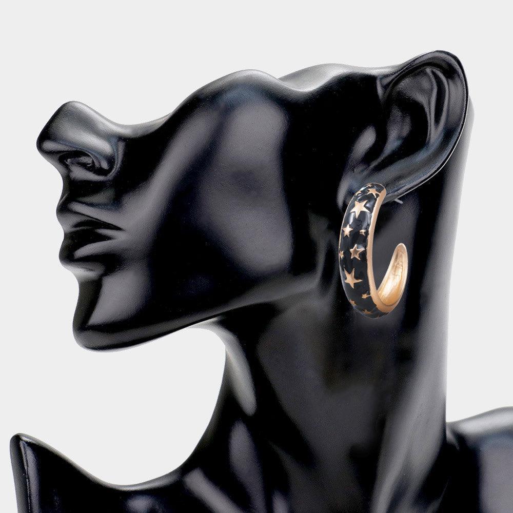 Black Star Accented Enamel Half Earrings - Jewelry Store by Erik Rayo