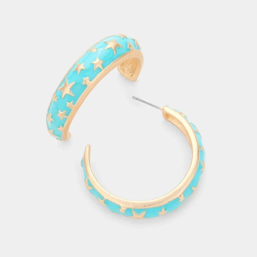 Blue Star Accented Enamel Half Earrings - Jewelry Store by Erik Rayo