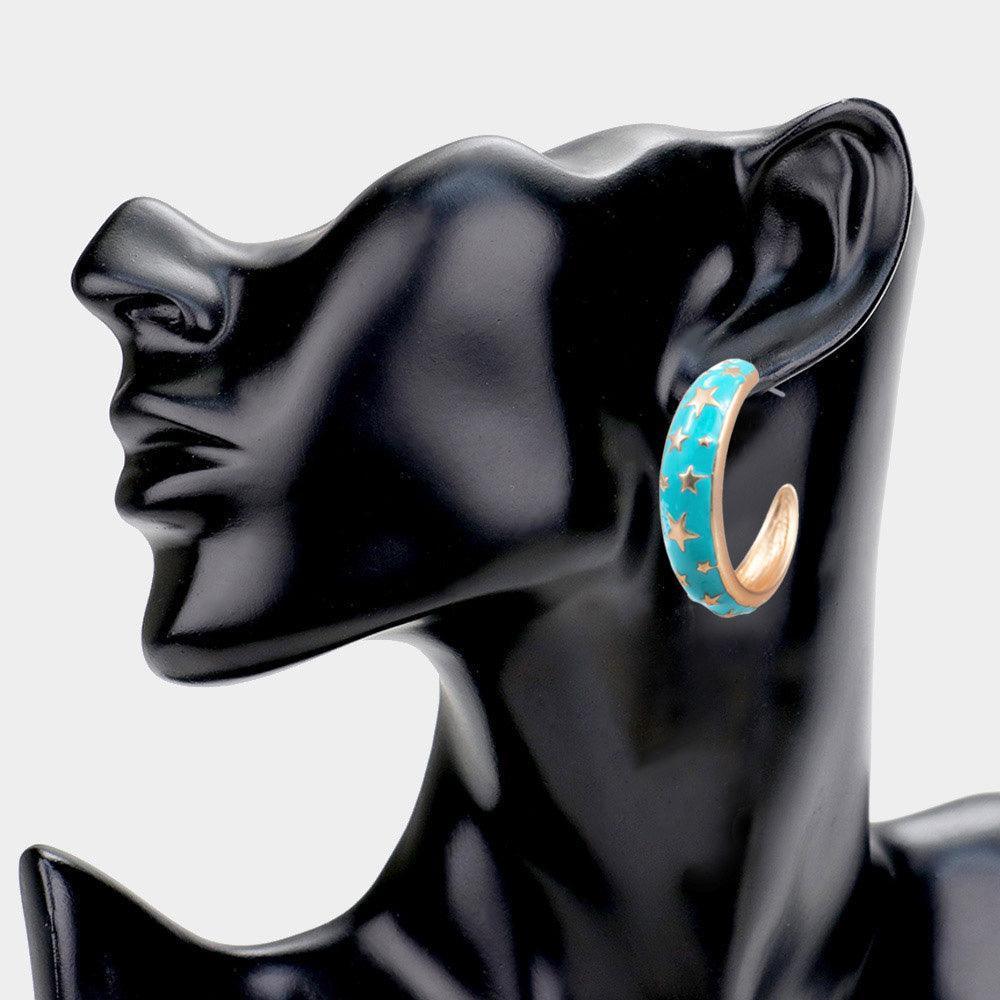 Blue Star Accented Enamel Half Earrings - Jewelry Store by Erik Rayo