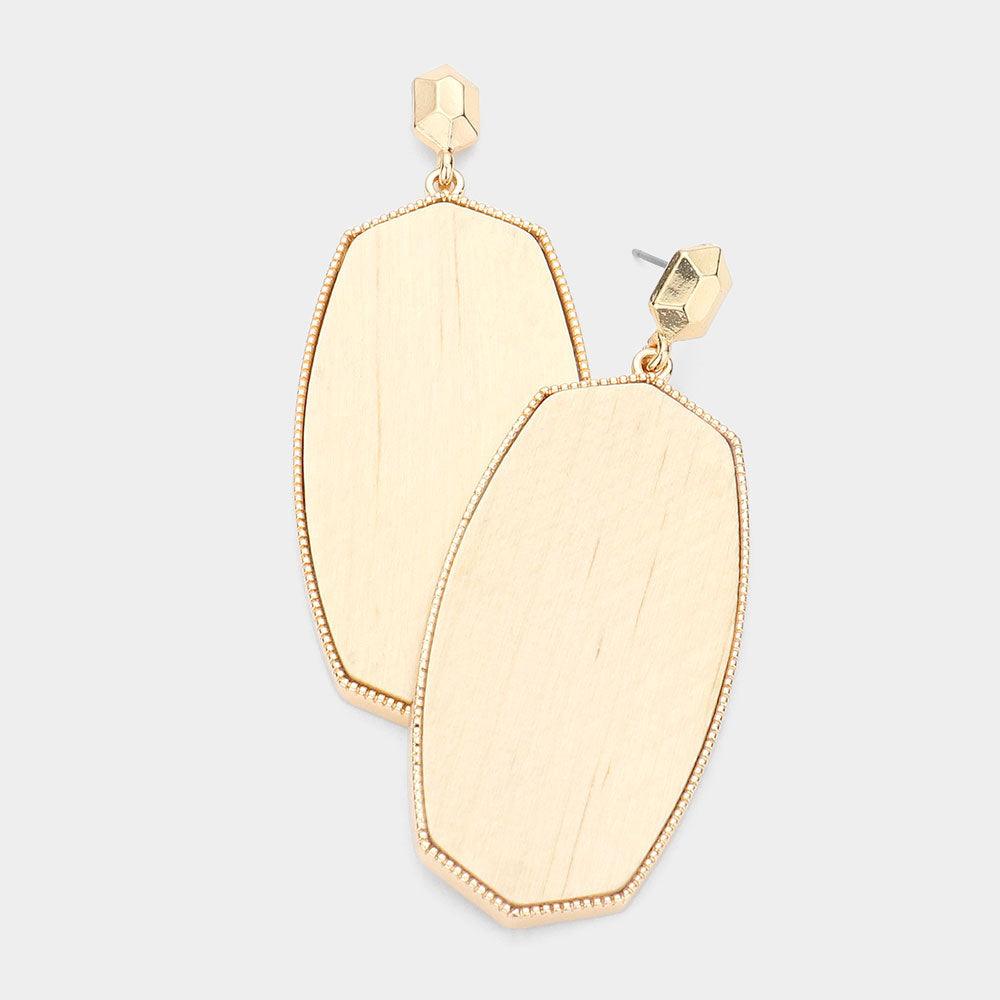 Wood Hexagon Dangle Earrings