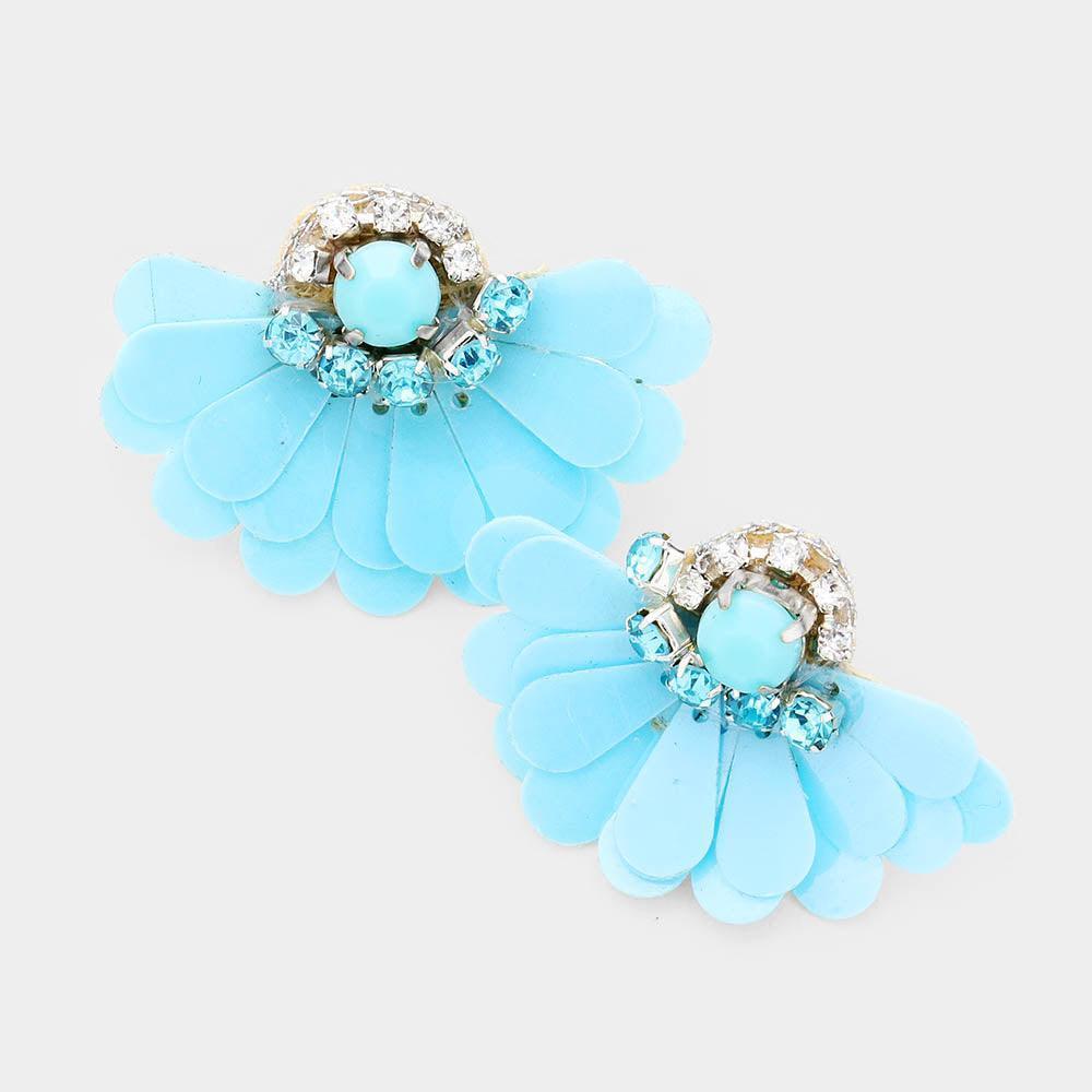 Turquoise Pave Crystal Sequin Bead Earrings - Jewelry Store by Erik Rayo