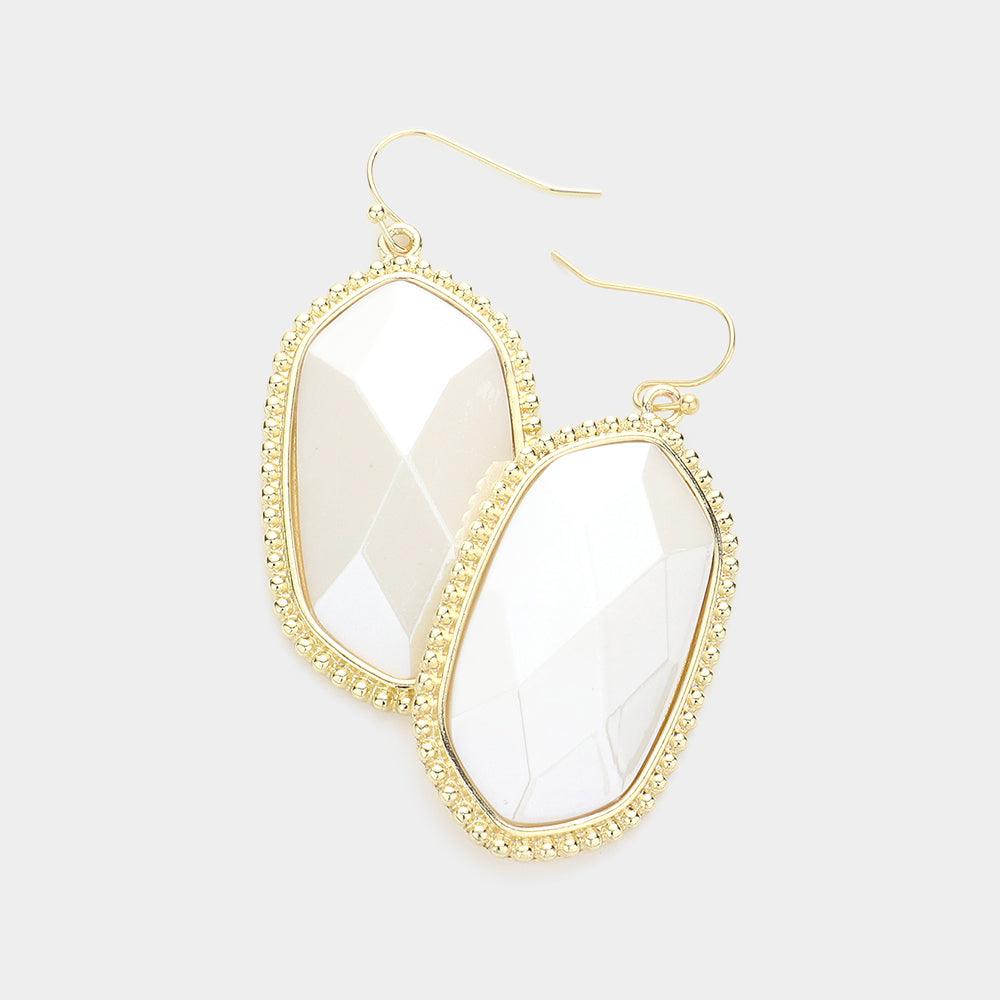 White Hexagon Dangle Earrings