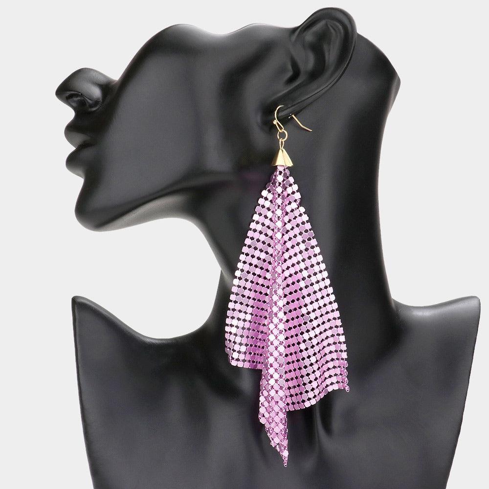 Pink Mesh Chain Dangle Earrings