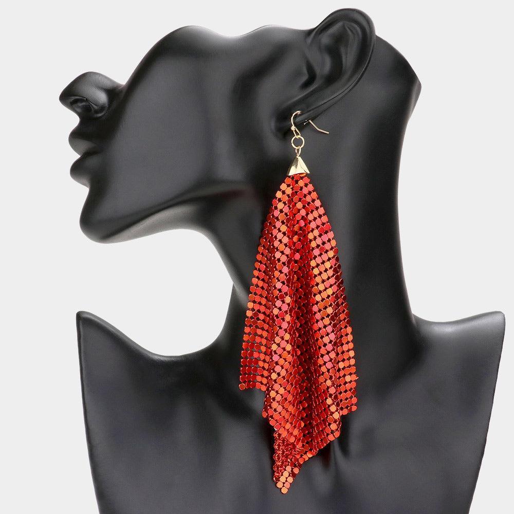 Red Mesh Chain Dangle Earrings