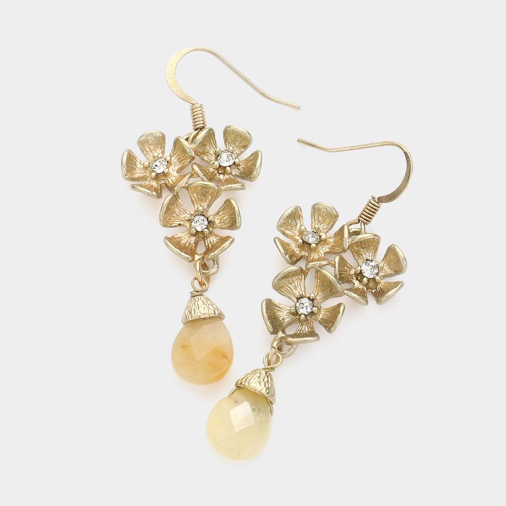 Yellow Flower Gemstone Dangle Earrings