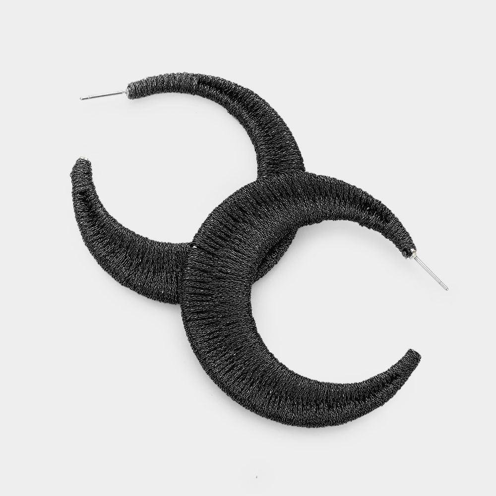 Black Glitter Threaded Wrapped Hoop Earrings - Jewelry Store by Erik Rayo