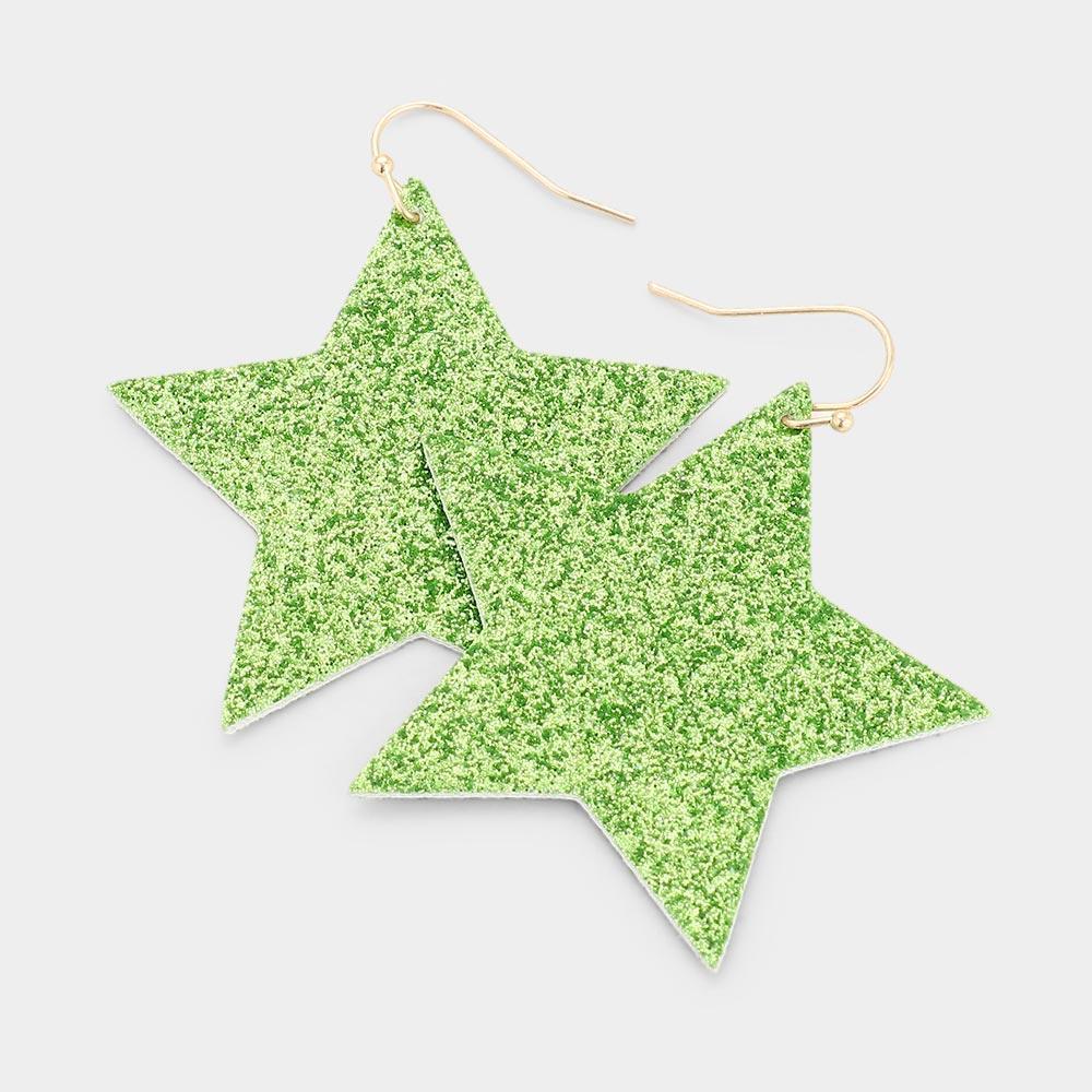 Green Glitter Star Earrings - Jewelry Store by Erik Rayo