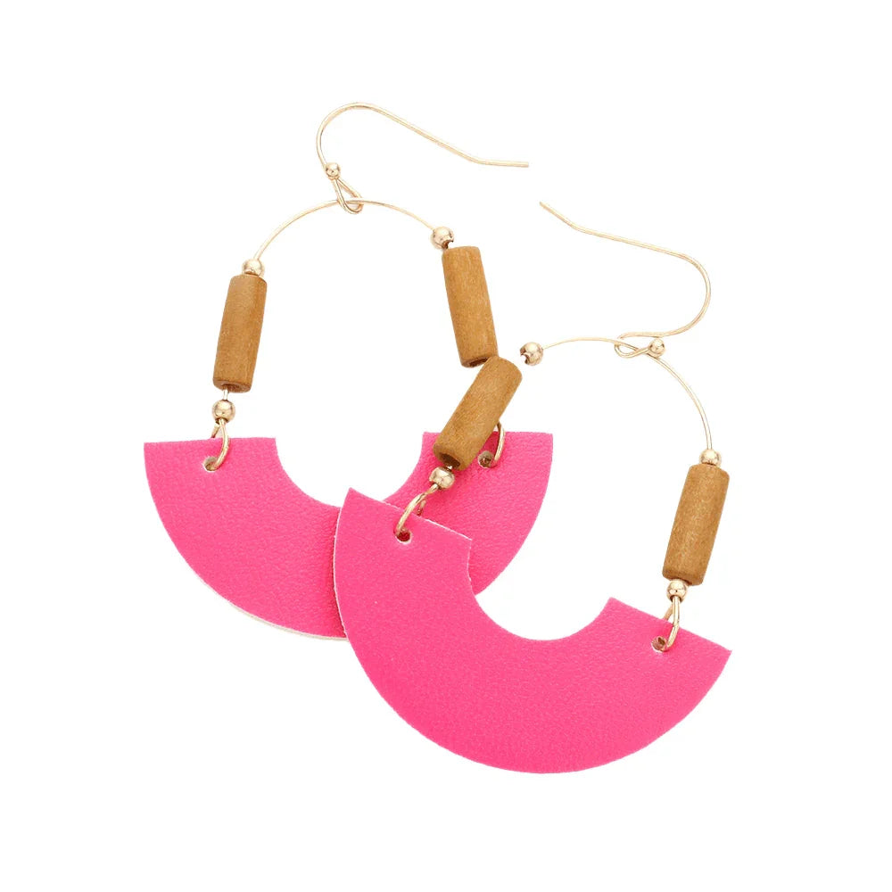Fuchsia Faux Leather Accented Link Dangle Earrings - Jewelry Store by Erik Rayo