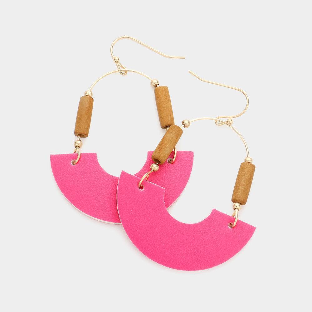 Fuchsia Faux Leather Accented Link Dangle Earrings - Jewelry Store by Erik Rayo