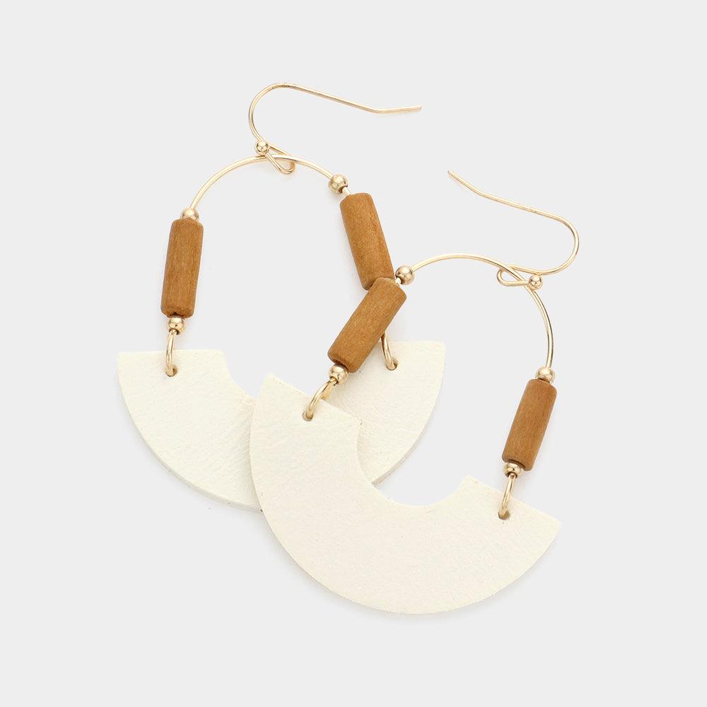 White Faux Leather Accented Link Dangle Earrings