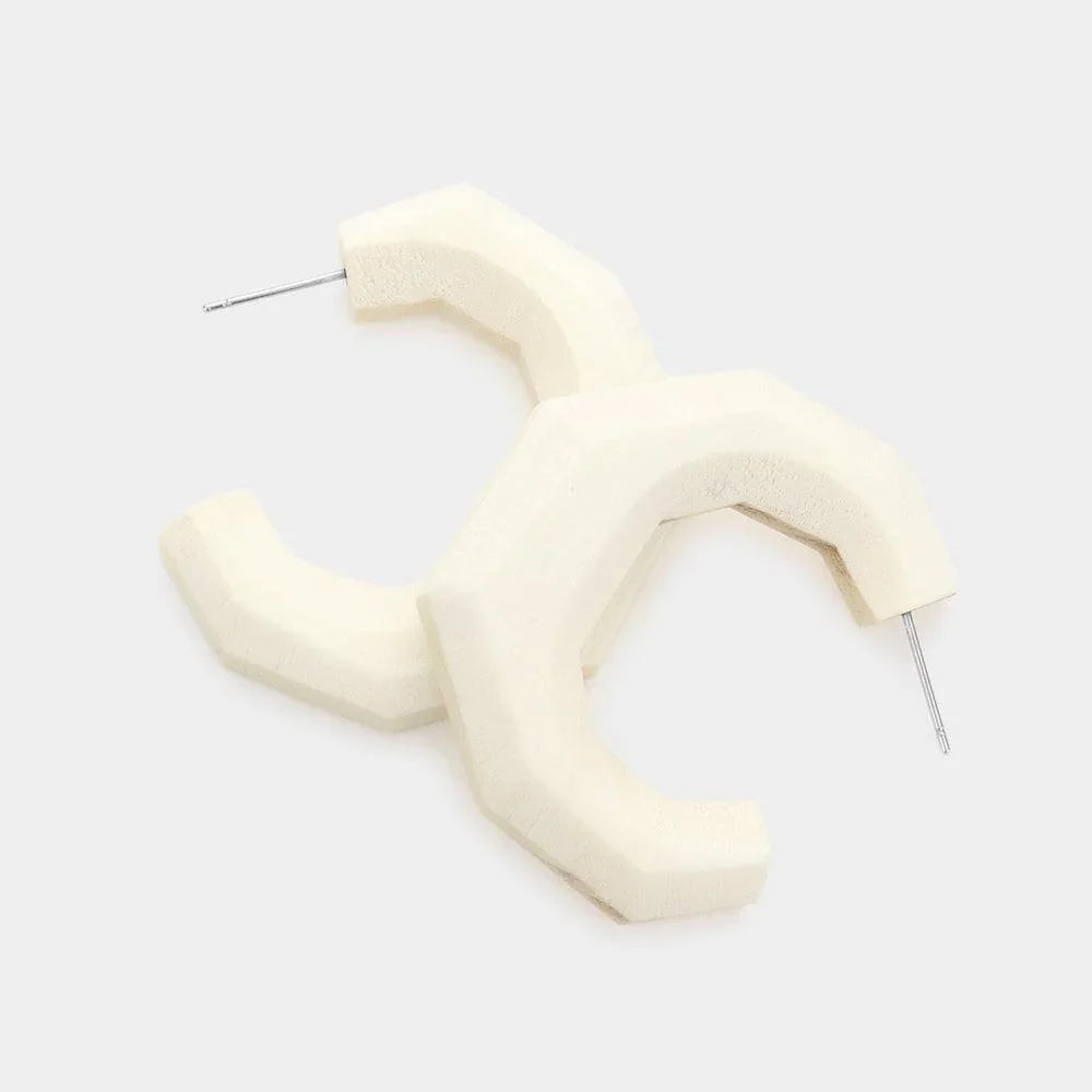 Ivory Angled Wood Hoop Earrings - Jewelry Store by Erik Rayo