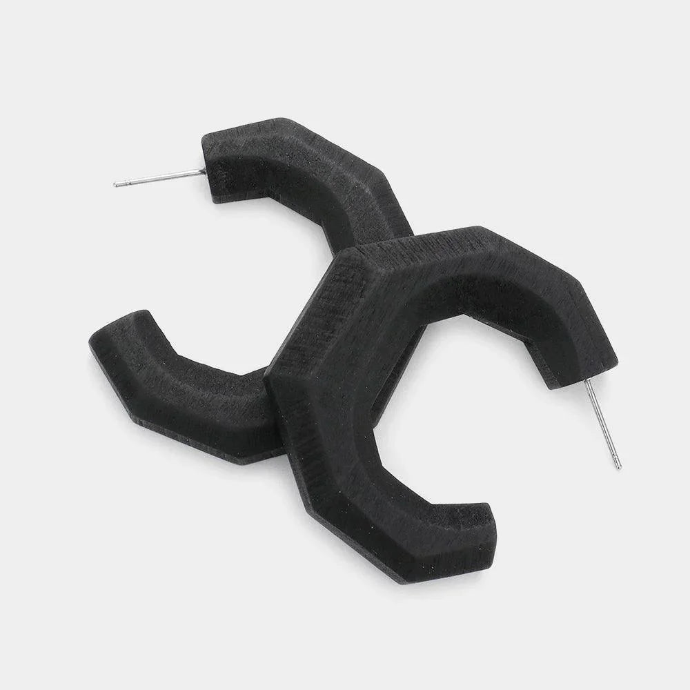 Black Angled Wood Hoop Earrings - Jewelry Store by Erik Rayo