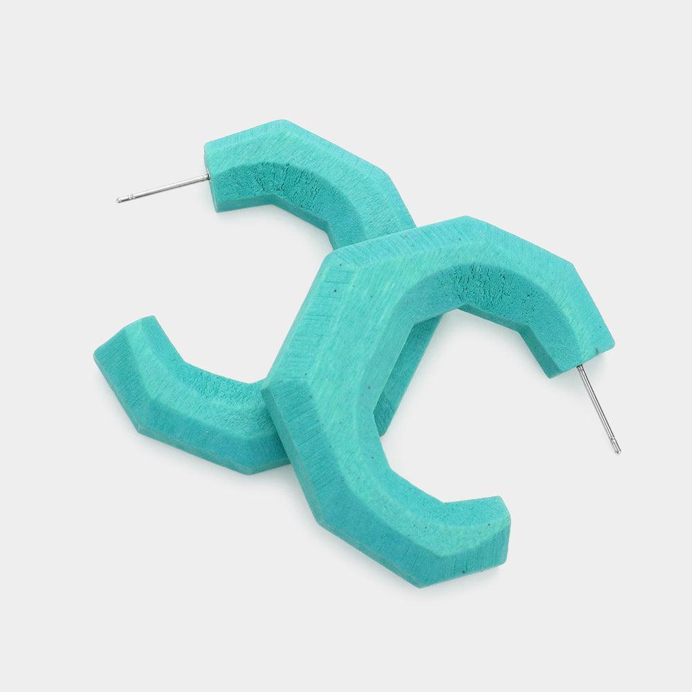 Turquoise Angled Wood Hoop Earrings - Jewelry Store by Erik Rayo