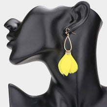 Load image into Gallery viewer, Yellow Open Metal Teardrop Feather Link Dangle Earrings
