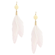 Load image into Gallery viewer, White Metal Disc Feather Link Dangle Earrings
