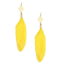 Load image into Gallery viewer, Yellow Metal Disc Feather Link Dangle Earrings
