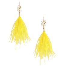 Load image into Gallery viewer, Yellow Metal Chevron Feather Link Dangle Earrings
