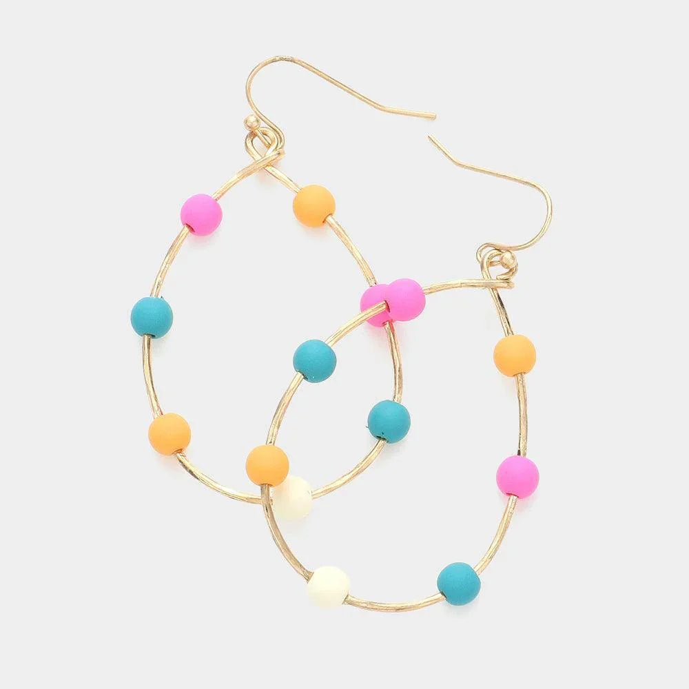 Colored Ball Station Open Metal Teardrop Dangle Earrings - Jewelry Store by Erik Rayo