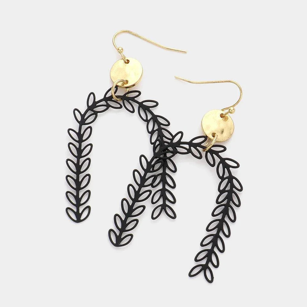 Black Metal Disc Sprout Cluster Colored Arch Dangle Earrings - Jewelry Store by Erik Rayo