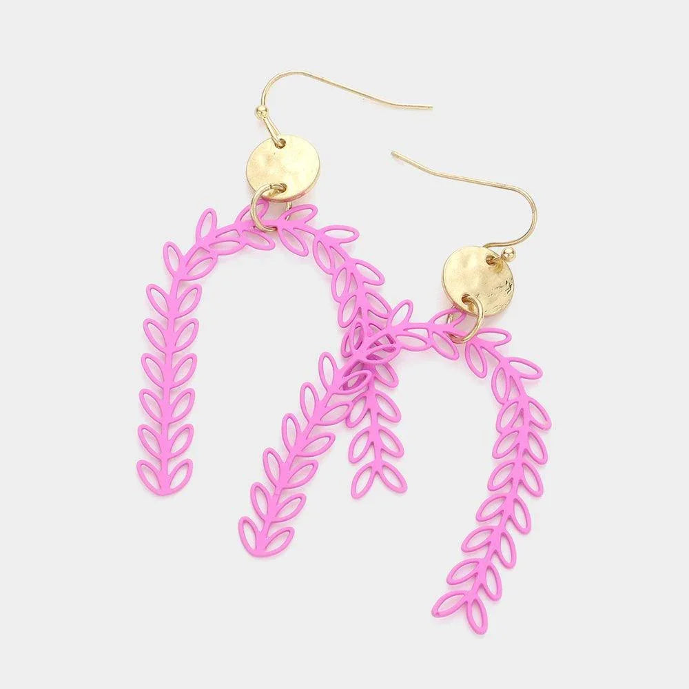 Pink Metal Disc Sprout Cluster Colored Arch Dangle Earrings - Jewelry Store by Erik Rayo