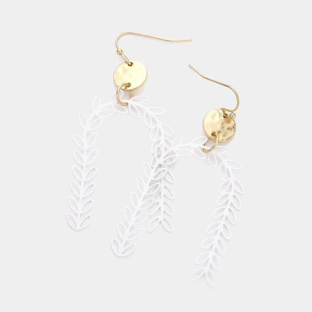 White Metal Disc Sprout Cluster Colored Arch Dangle Earrings - Jewelry Store by Erik Rayo