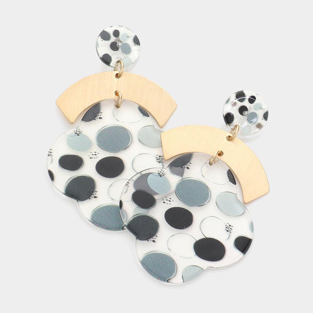 Black Geometric Patterned Lucite Quatrefoil Dangle Earrings - Jewelry Store by Erik Rayo