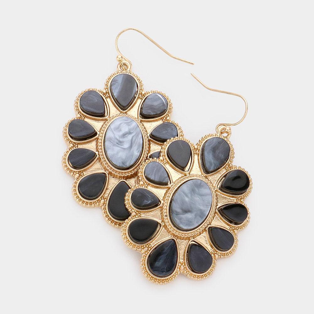Black Oval Teardrop Resin Embellished Dangle Earrings - Jewelry Store by Erik Rayo
