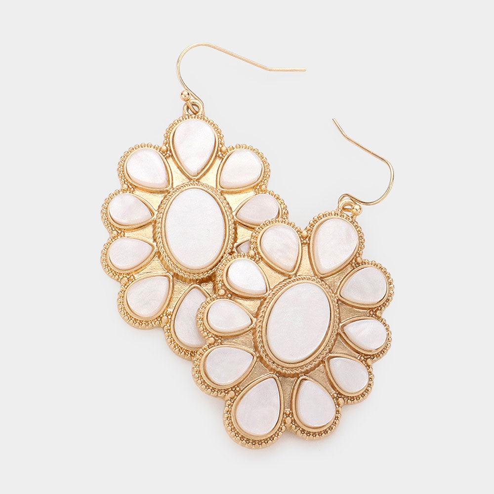 White Oval Teardrop Resin Embellished Dangle Earrings