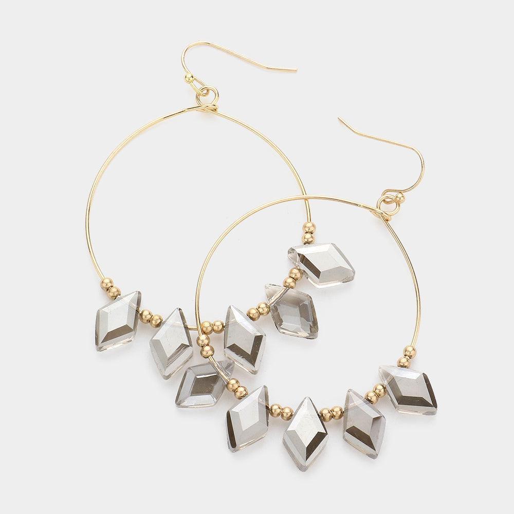 Black Rhombus Bead Link Open Circle Dangle Earrings - Jewelry Store by Erik Rayo