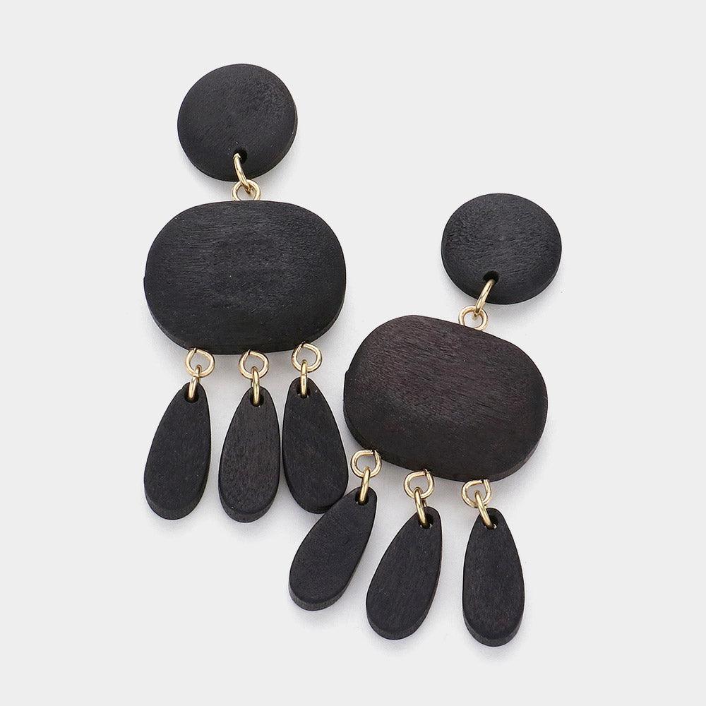 Black Geometric Wood Dangle Earrings - Jewelry Store by Erik Rayo