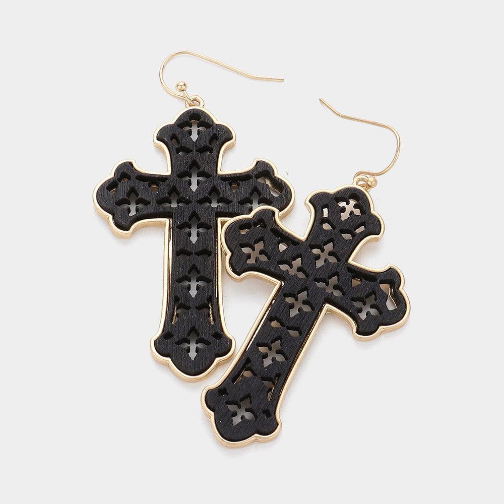 Black Cut Out Wood Cross Dangle Earrings - Jewelry Store by Erik Rayo