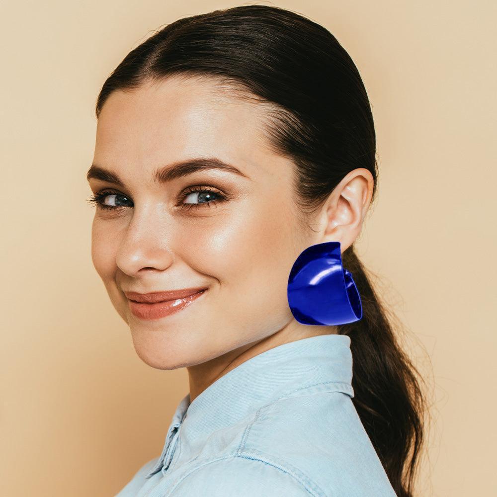 Blue Bold Metal Hoop Earrings - Jewelry Store by Erik Rayo
