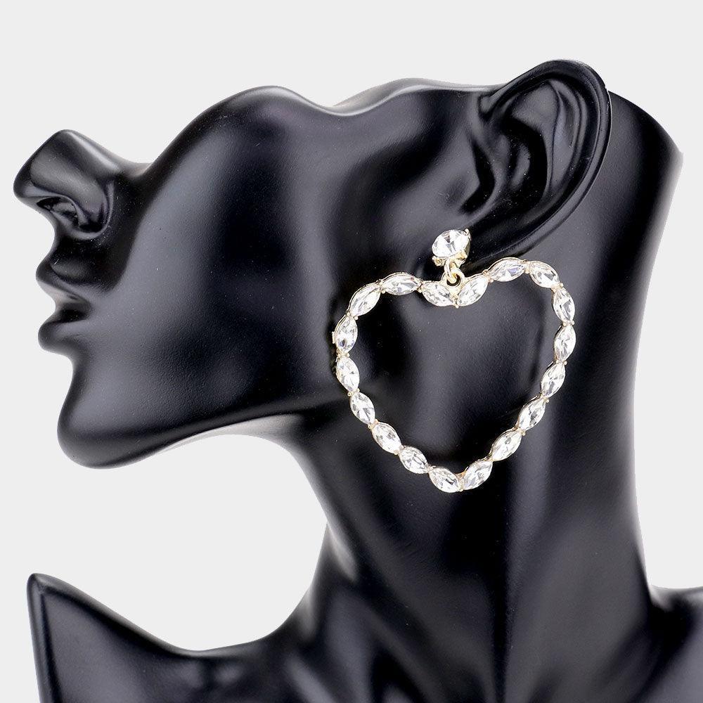 Gold Marquise Stone Open Heart Earrings - Jewelry Store by Erik Rayo