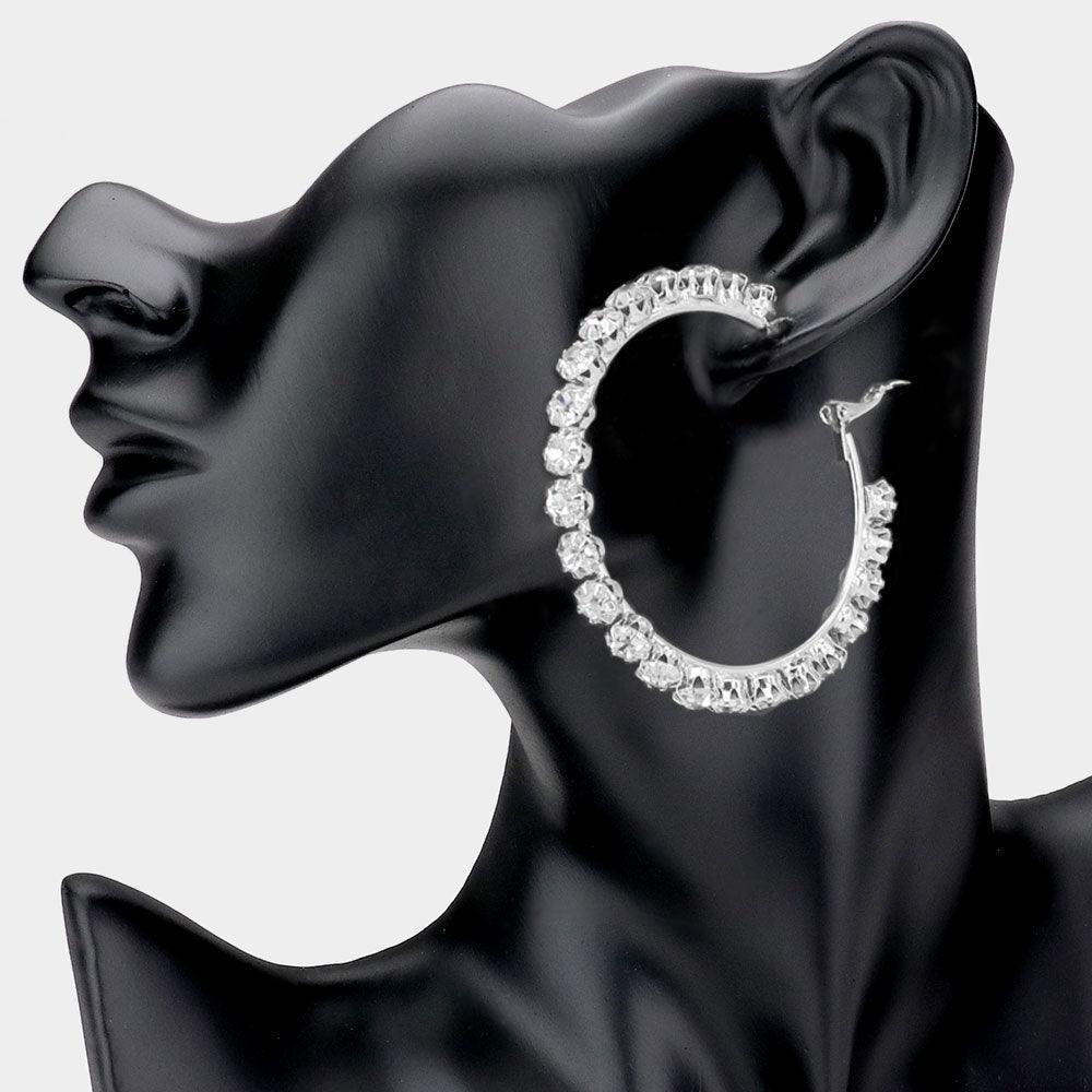 Stone Embellished Metal Hoop Earrings - Jewelry Store by Erik Rayo