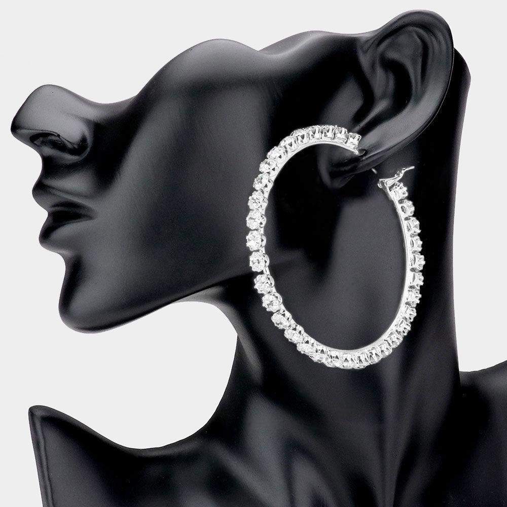 Stone Embellished Metal Hoop Earrings