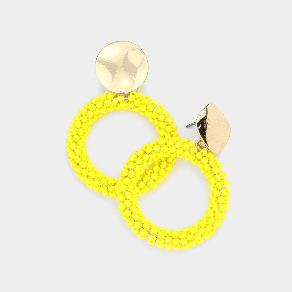 Yellow Seed Bead Open Circle Dangle Earrings - Jewelry Store by Erik Rayo